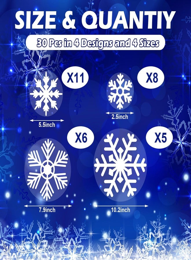 ReliThick 30 Pcs Snowflake Floor Decal Winter Snowflake Floor Sticker Removable Window Cling Christmas Self Adhesive Wall Decal for Xmas Decor Winter Party Supply(White) - Image 2